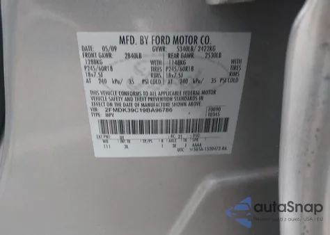 2009 Ford Edge Limited from USA, damaged, VIN 2FMDK39C19BA96786